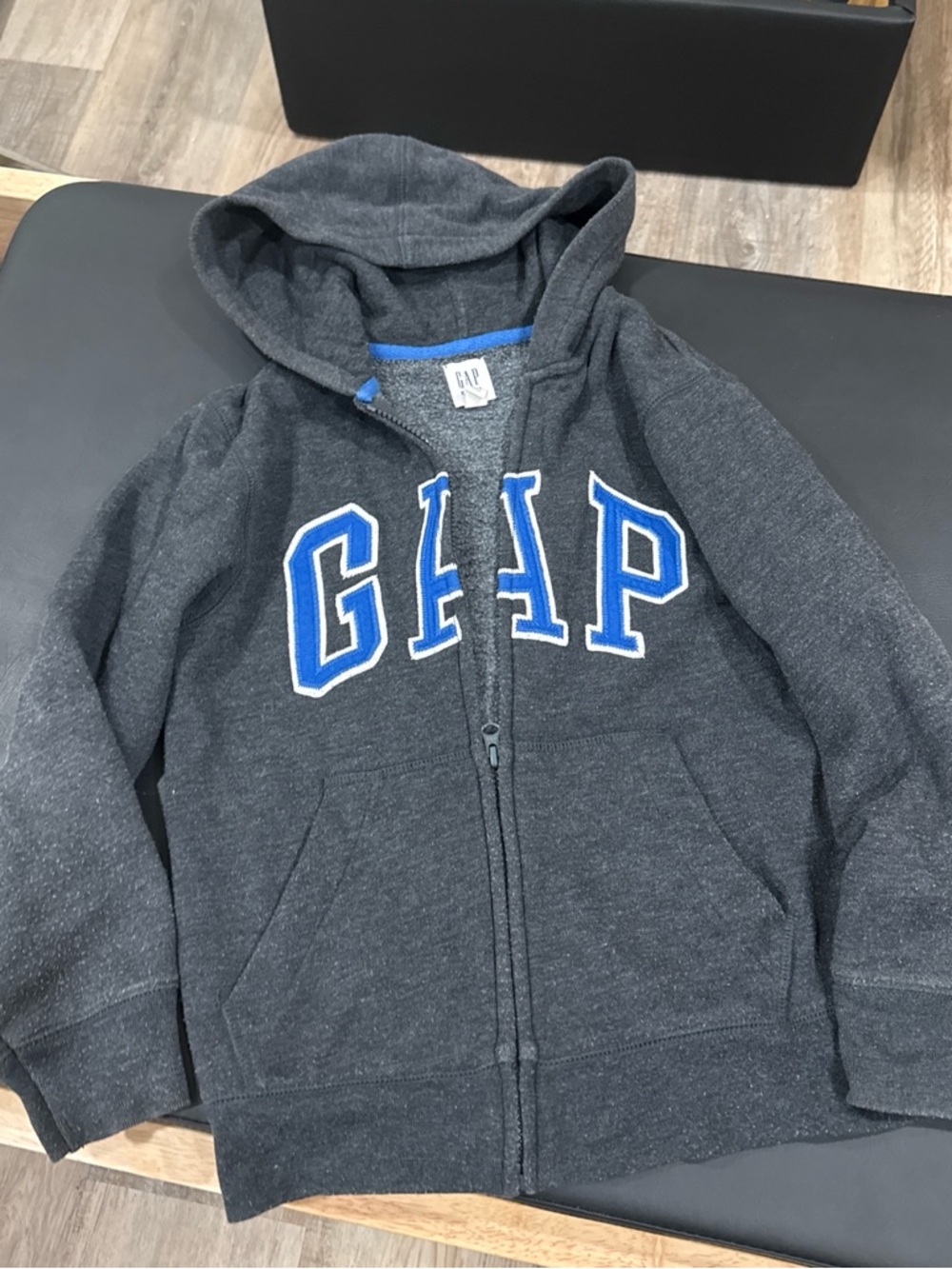 GAP Dark Gray Hooded Zip-Up Sweatshirt with Blue Logo